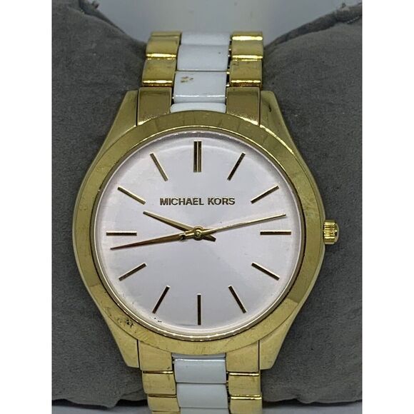 Michael Kors MK4295 Women's Two Tone Analog White Dial Quartz Wrist Watch GE188 - Picture 1 of 11